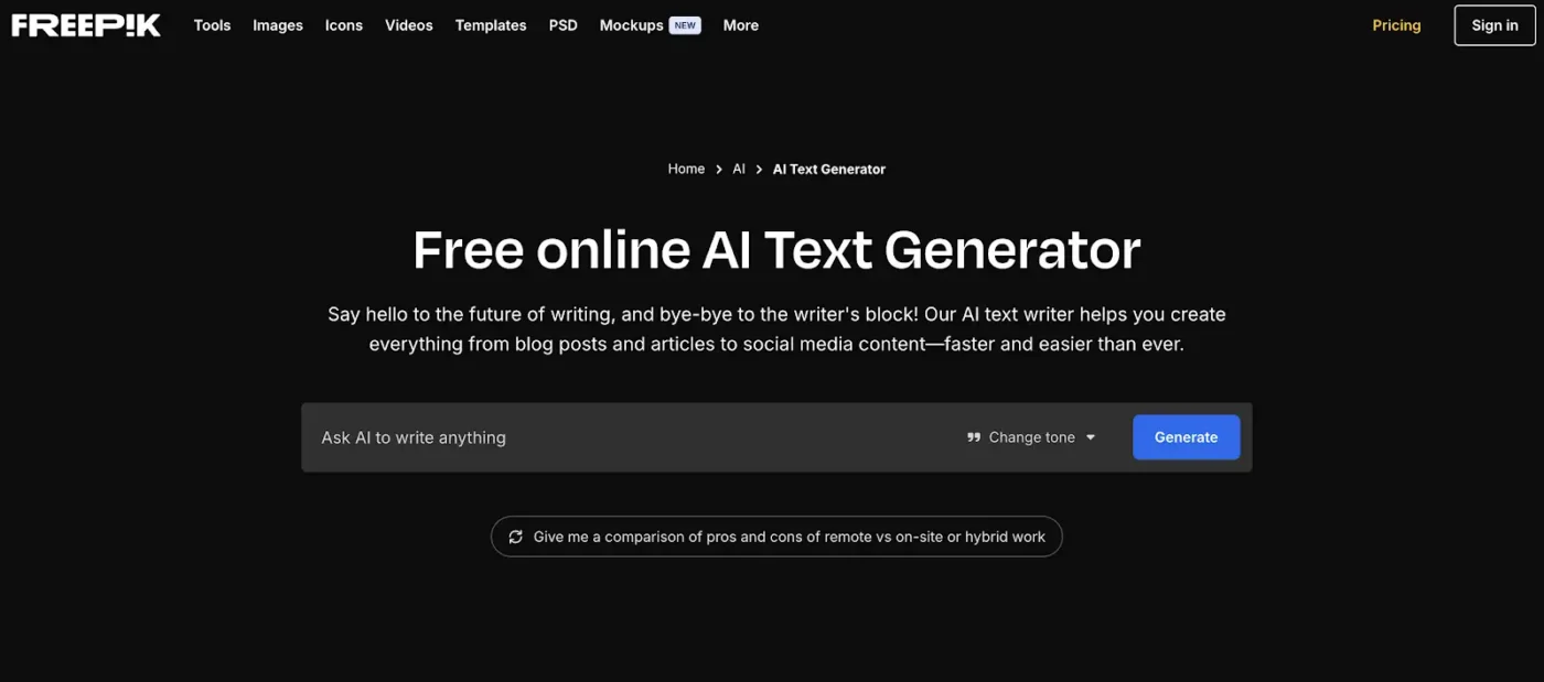 Freepik AI Text Generator